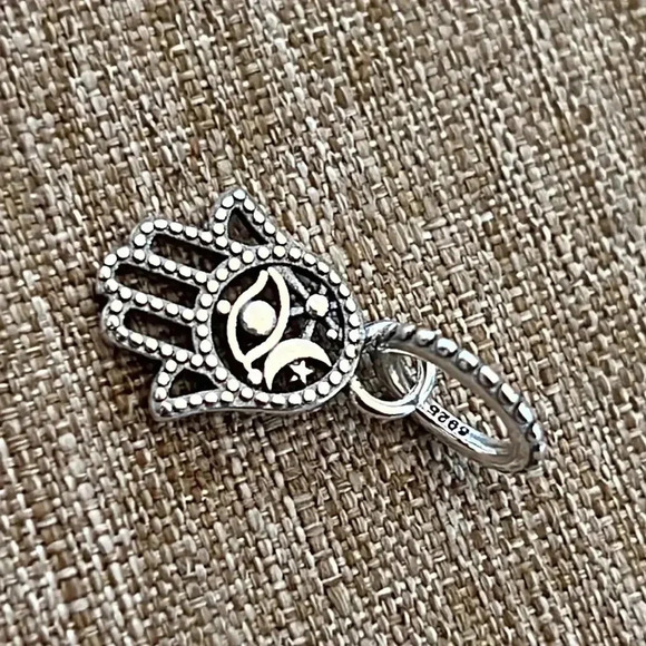 S925 Stamped Sterling Silver Hamsa Hand Charm - Picture 4 of 5